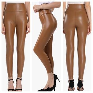 Faux leather leggings: camel tan color by Ginasy
